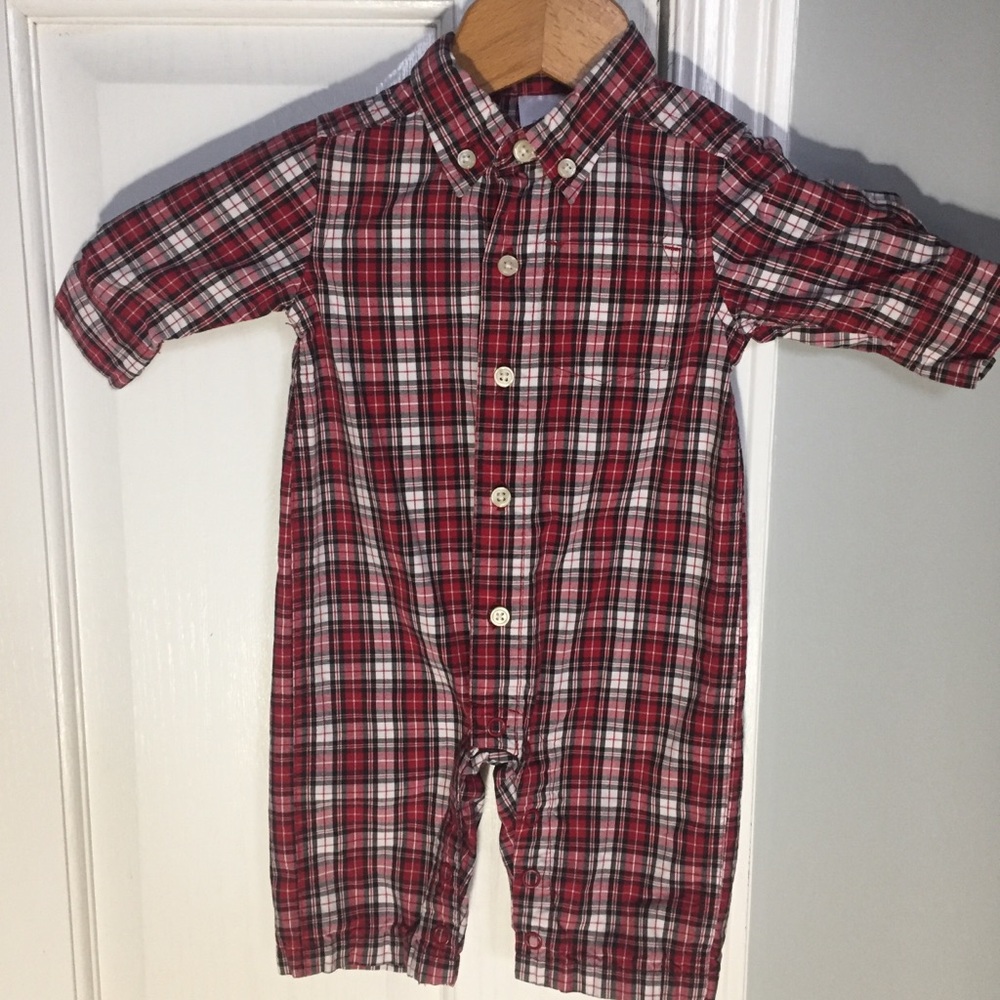 Gymboree plaid holiday outfit romper baby boy 0-3